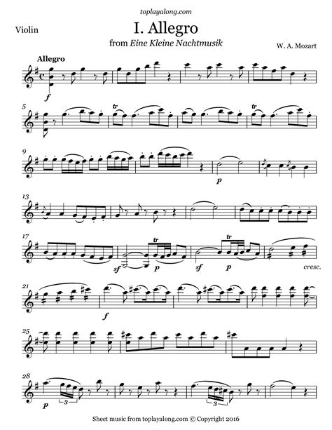 Free Violin Sheet Music For Eine Kleine Nachtmusik I Allegro By