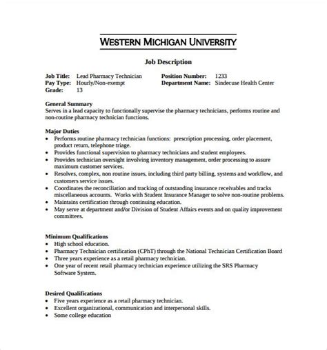 Pharmacist assistant job description major magdalene. 9+ Pharmacy Technician Job Description Templates - Free ...
