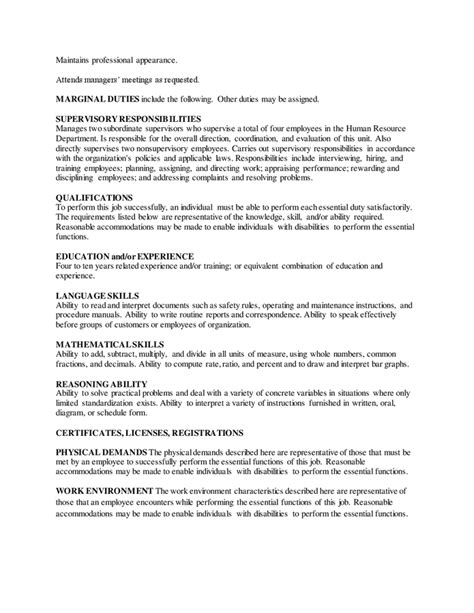 Human Resource Manager Job Description In Word And Pdf Formats Page