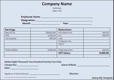 Salary Slip Templates Word Excel Free Formats Excel Word