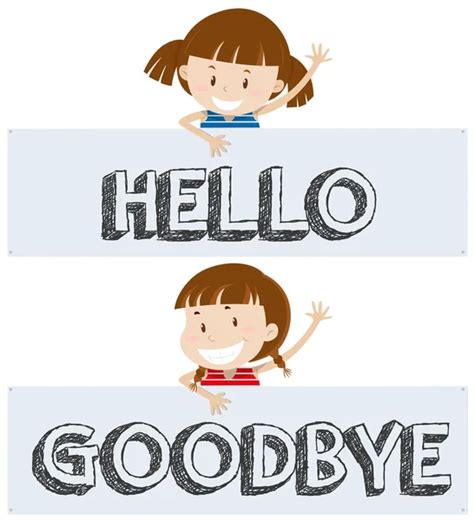 Kids Holding Sign Say Hello And Goodbye Stock Vector Image By ©brgfx