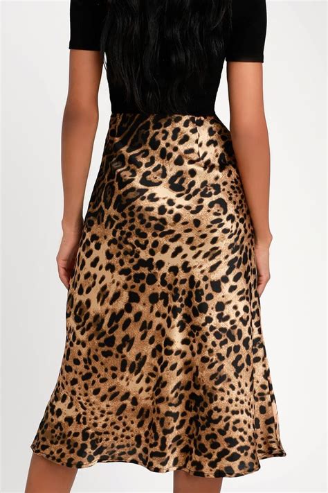 Wild Wonder Brown Leopard Print Satin Midi Skirt Satin Midi Skirt