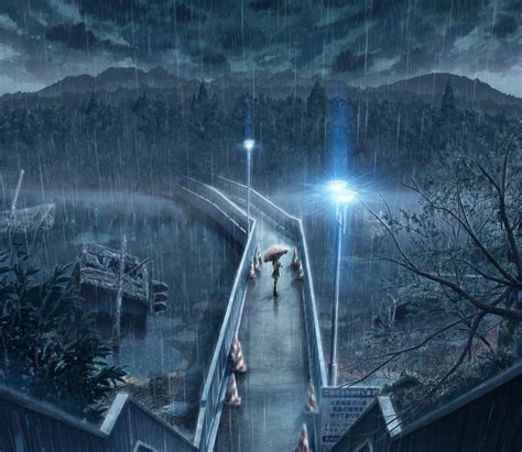 Wallpaper Night Anime Reflection Rain Alone