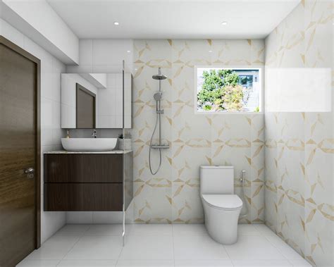 Minimal Compact Toilet Design With Patterned Tiles Livspace
