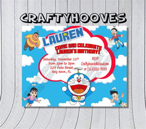 Doraemon Invitations U Print Custom Party By Craftyhooves On Etsy