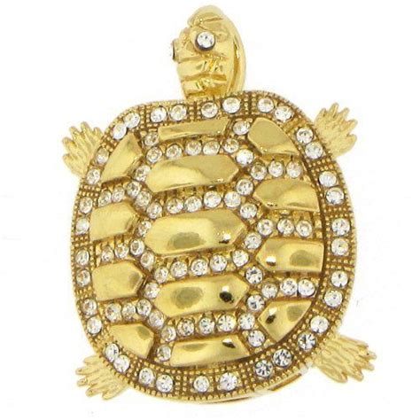 Gold Plated Crystal Moveable Turtle Pendant Brooch Pin Romeo Juliet