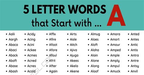 789 Useful 5 Letter Words That Start With A In English • 7esl