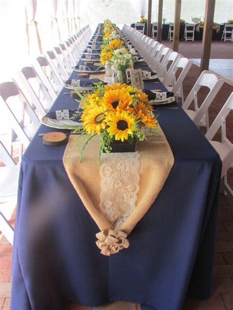 Navy Lace Sunflowers Burlap Wedding Table Setting By Emileesjourney