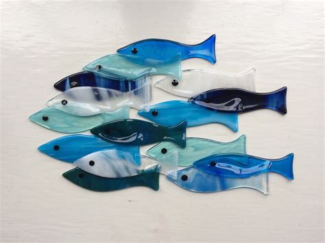 School Of Blue Fish Fused Glass Fish Wall Art Mounted Shoal Of Fish