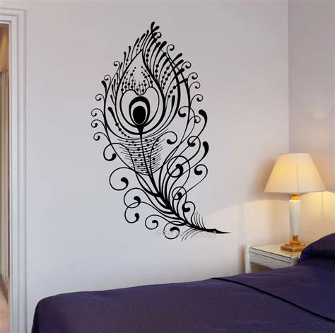 Beautiful Peacock Feather Bird Wall Decal Vinyl Removable Bedroom Art Stickers Custom Colors