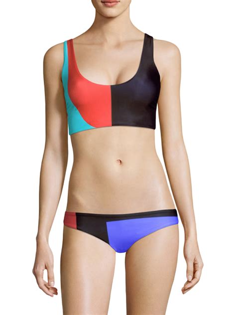 Mara Hoffman Lira Color Block Bikini Top Black Multi X Small Black Bikini Tops Color Block
