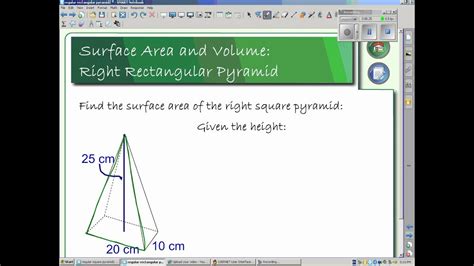 Any help would be much appreciated. Surface Area and Volume of a Right Rectangular Pyramid ...