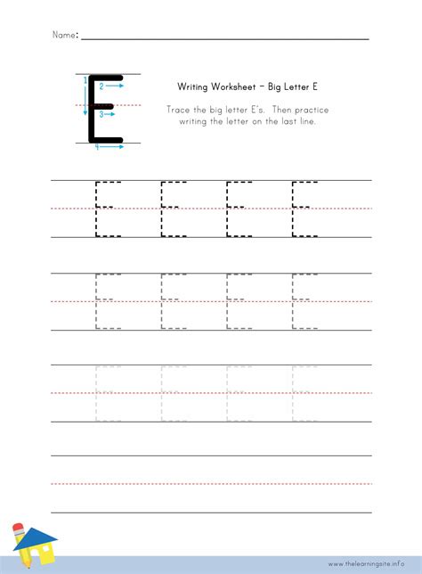 Big Letter E Writing Worksheet The Learning Site