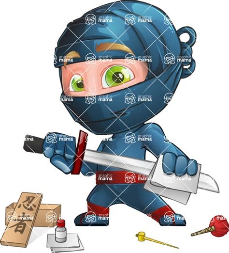 Ninja Warrior Cartoon Vector Character Illustrations Aka Toshi Repair