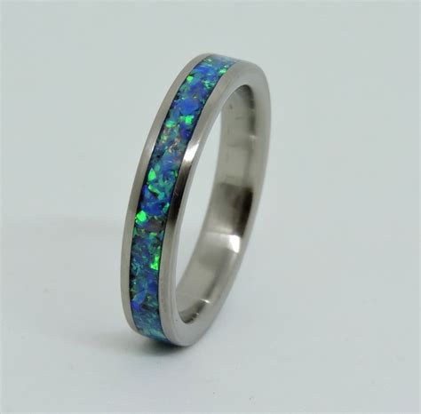 Titanium And Lab Opal Inlay Women Dainty Ring Engagement Etsy