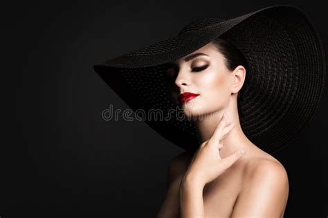 Woman Beautiful Lips Broad Brimmed Hat Stock Photos Free And Royalty