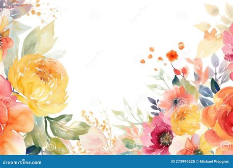 Floral Frame Decor In Colorful Watercolors On A White Background