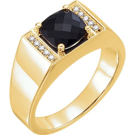 Black Star Sapphire And Diamond Mens Ring 14k Yellow Gold Davinci