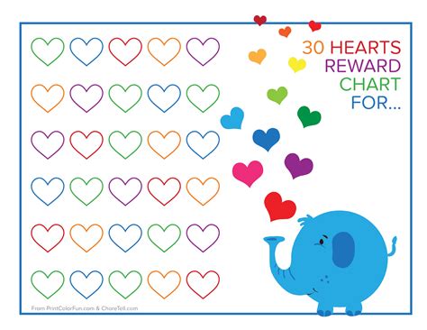 Elephant And Rainbow Hearts Reward Chart Free Printable Downloads