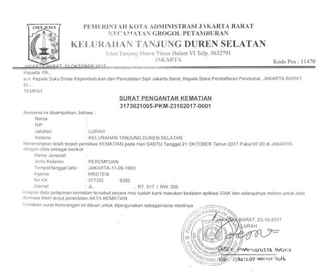 Contoh Surat Keterangan Kematian Rt Rw Tanjung Duren Selatan My XXX
