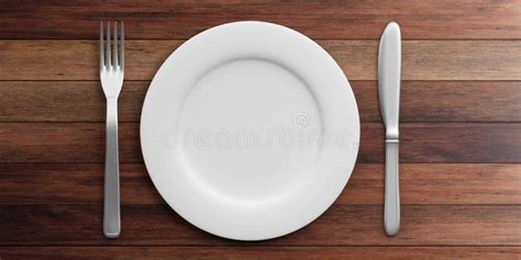 Place Setting Isolated On Wooden Background 3d Illustration Stock