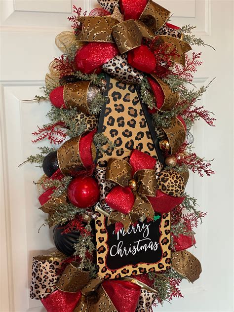 Leopard Christmas Animal Print Wreath Leopard Decorations Etsy Uk
