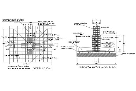 Isolated Footing Construction Details With Wall Cad Drawing Details Dwg