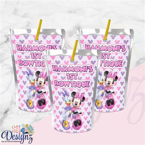 Minnie Mouse Bowtique Birthday Party Juice Labels Minnie And Etsy