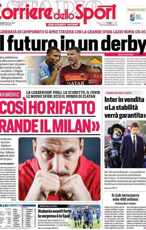 Corriere Dello Sport La Prima Pagina Di Oggi 15 Gennaio 2021
