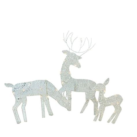 3 Piece White Glittered Doe Fawn And Reindeer Lighted Christmas Yard