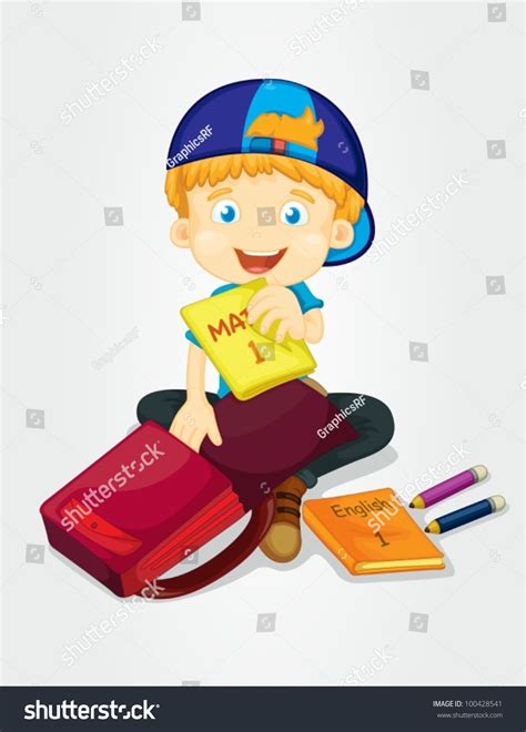 Boy Packing His School Bag Stock Vector Royalty Free 100428541