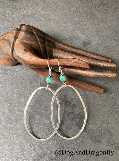 Sterling Silver Hoops And Turquoise Bead On Sterling Silver Etsy