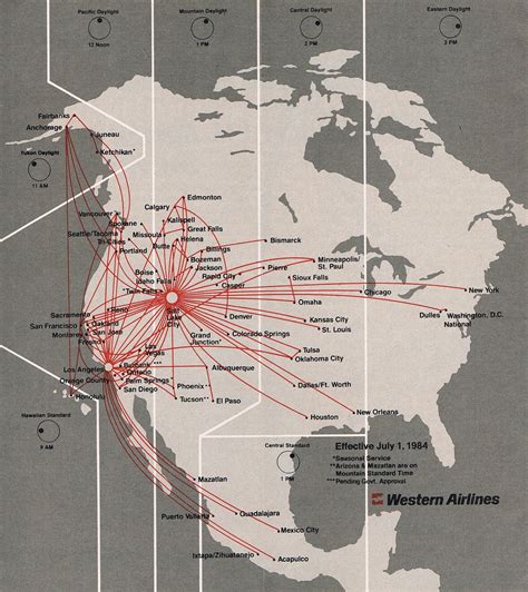 Western Airlines July 1 1984 Route Map