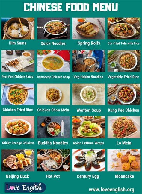A Menu For Chinese Food Is Shown In This Image With The Names And