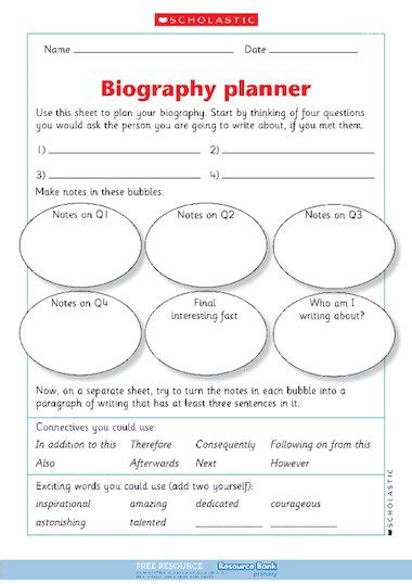 Biography Planner Free Primary Ks2 Teaching Resource Scholastic