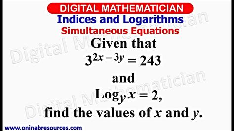 Indices And Logarithms Simultaneous Equations Youtube