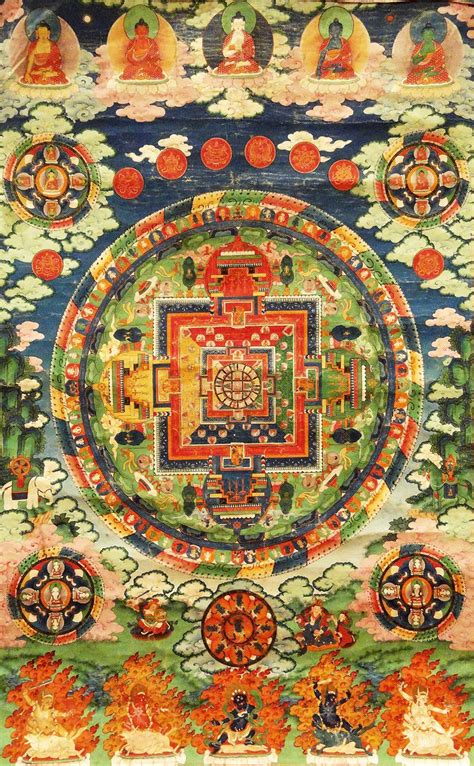 Buddhist Mandala Of The Five Buddha With Deities And Symbols Thangka