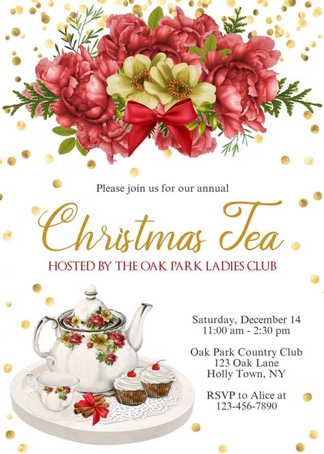 Christmas Tea Party Invitation Holiday Tea Party Invitation Etsy