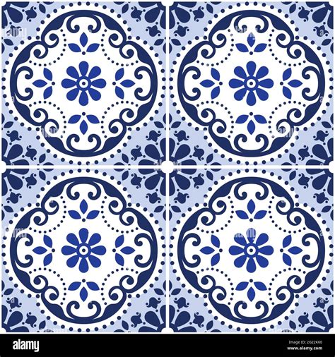 Lisbon Azulejo Tiles Seamless Vector Decorative Pattern Portuguese