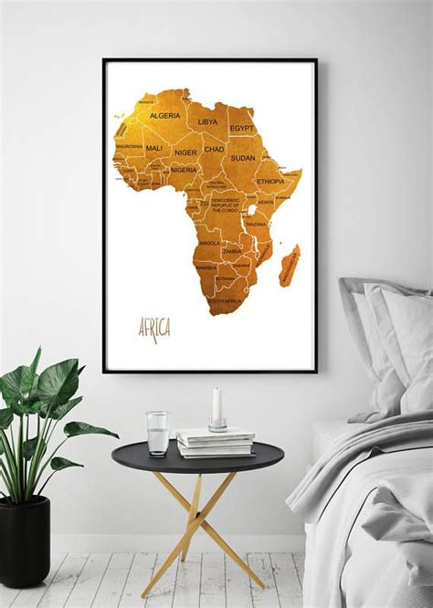 Map Wall Decor Africa Map Print Gold Bronze Bed Room Decor Map Wall