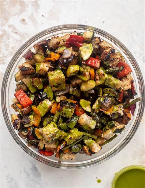 Grilled Vegetable Panzanella Salad With Basil Vinaigrette