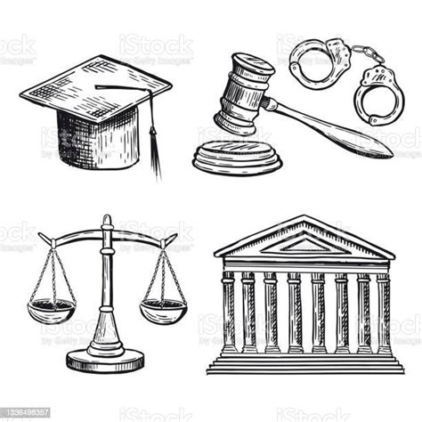 Law Symbols Set Scales Vector Hand Drawn Stock Illustration Download