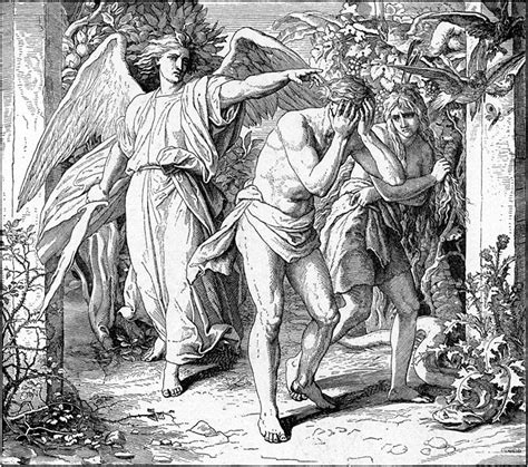 Biblical Drawing Of Adam And Eve Being Sent Away From Garden Of Eden