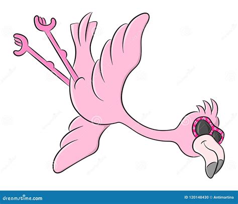 Flying Cartoon Flamingo With Sunglasses Stock Vector Illustration Of