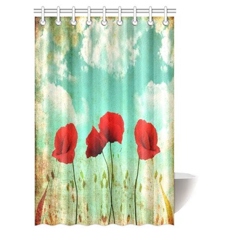Mypop Poppy Decor Shower Curtain Floral Pattern Of Poppy Flowers On A