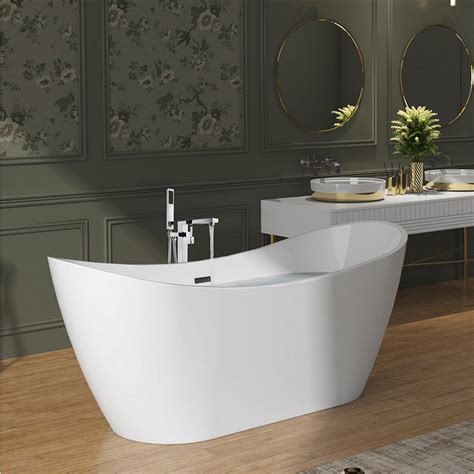 Akdy 59 In Glossy White Fiberglass Tub For Bathtub With Tub Filler