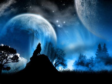 Wolf Animals Fantasy Art Artwork Night Moon Wallpapers Hd Desktop And Mobile Backgrounds