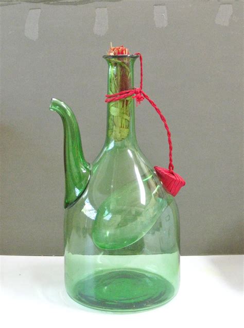 Vintage Green Glass Wine Jug With Ice Chamber Italian Carafe Etsy