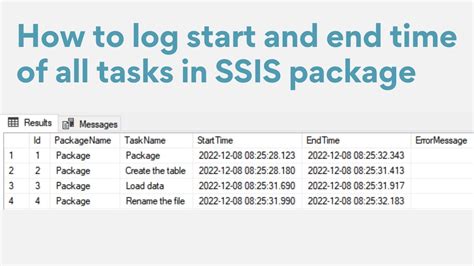 How To Log Start And End Time Of All Tasks In Ssis Package Youtube