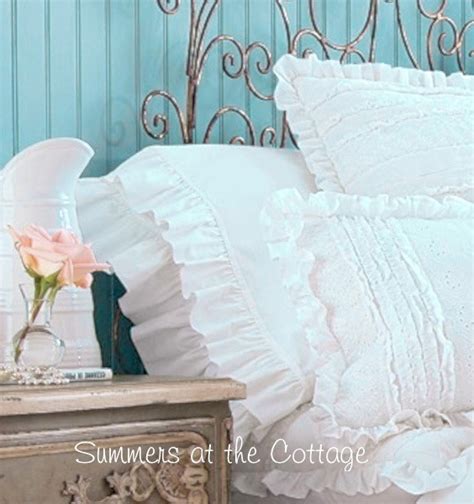 White Double Ruffle Pillowcases Shabby Cottage Romantic Chic